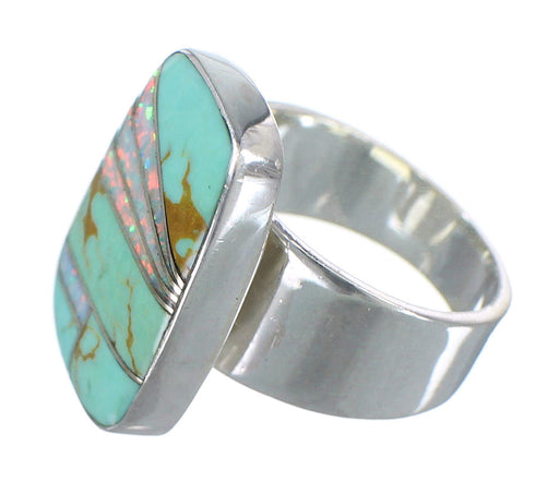 Turquoise And Opal Silver Southwest Ring Size 4-1/2 AX83277